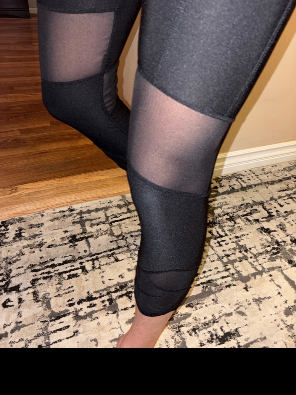 Active Black Capri Leggings with Mesh Thigh Panels